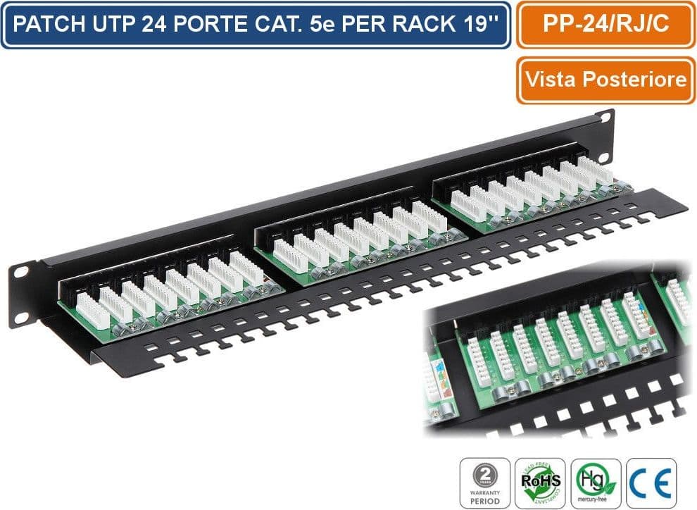 PANNELLO PATCH UTP 24 PORTE PER ARMADIO RACK 19" - 3
