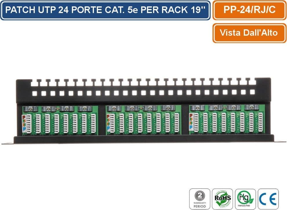 PANNELLO PATCH UTP 24 PORTE PER ARMADIO RACK 19" - 4