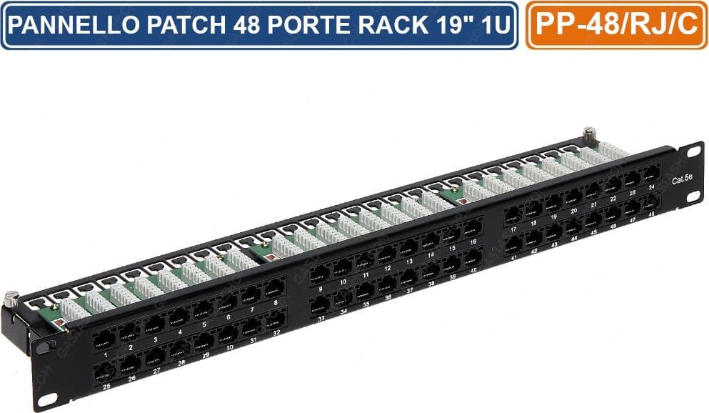 PANNELLO PATCH CAT5 UTP 48 PORTE PER ARMADIO RACK 19" 1U
