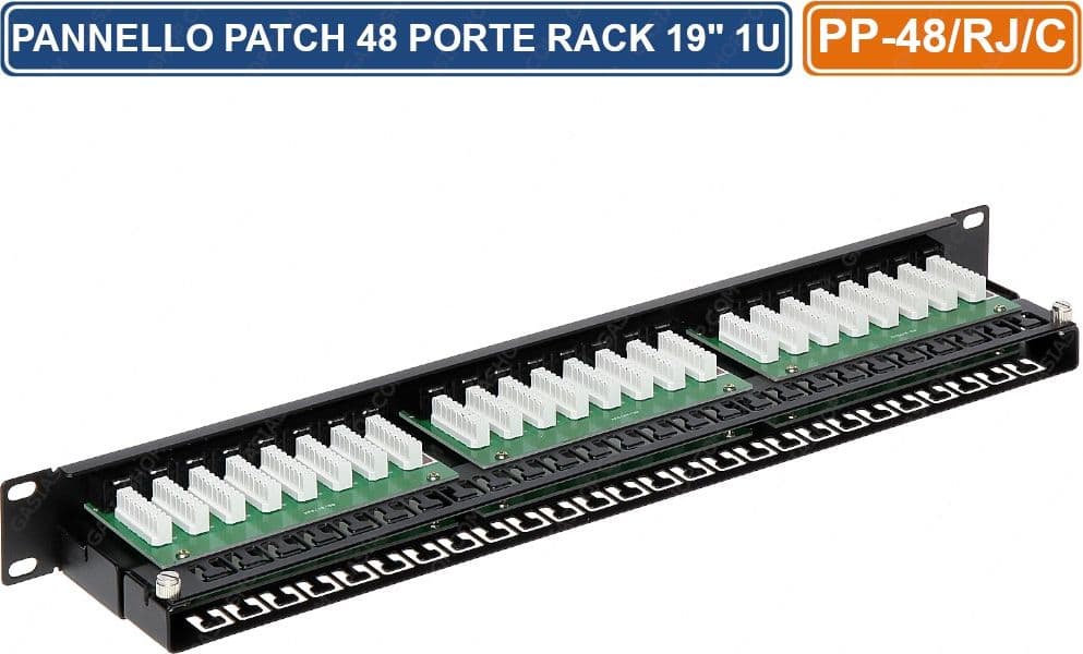 PANNELLO PATCH CAT5 UTP 48 PORTE PER ARMADIO RACK 19" 1U - 2