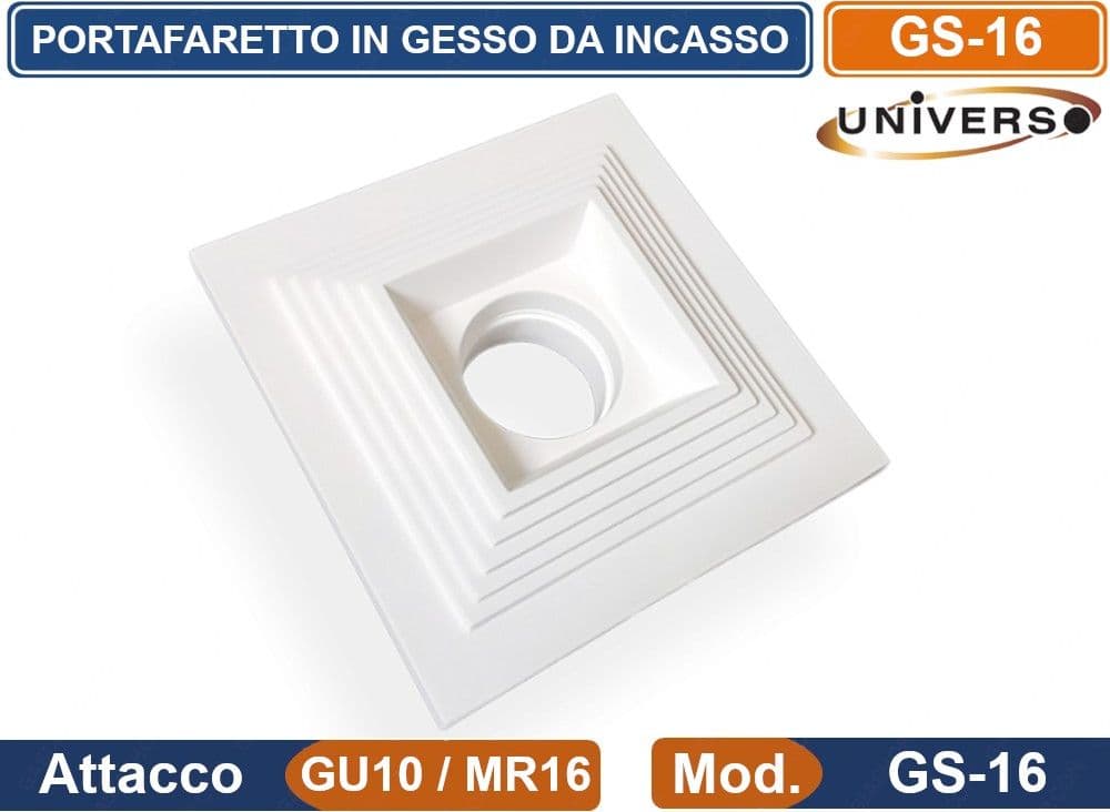 PORTAFARETTO QUADRATO DA INCASSO IN GESSO CON ALETTE A MOLLA PER LAMPADINE GU10 MR16 - 2