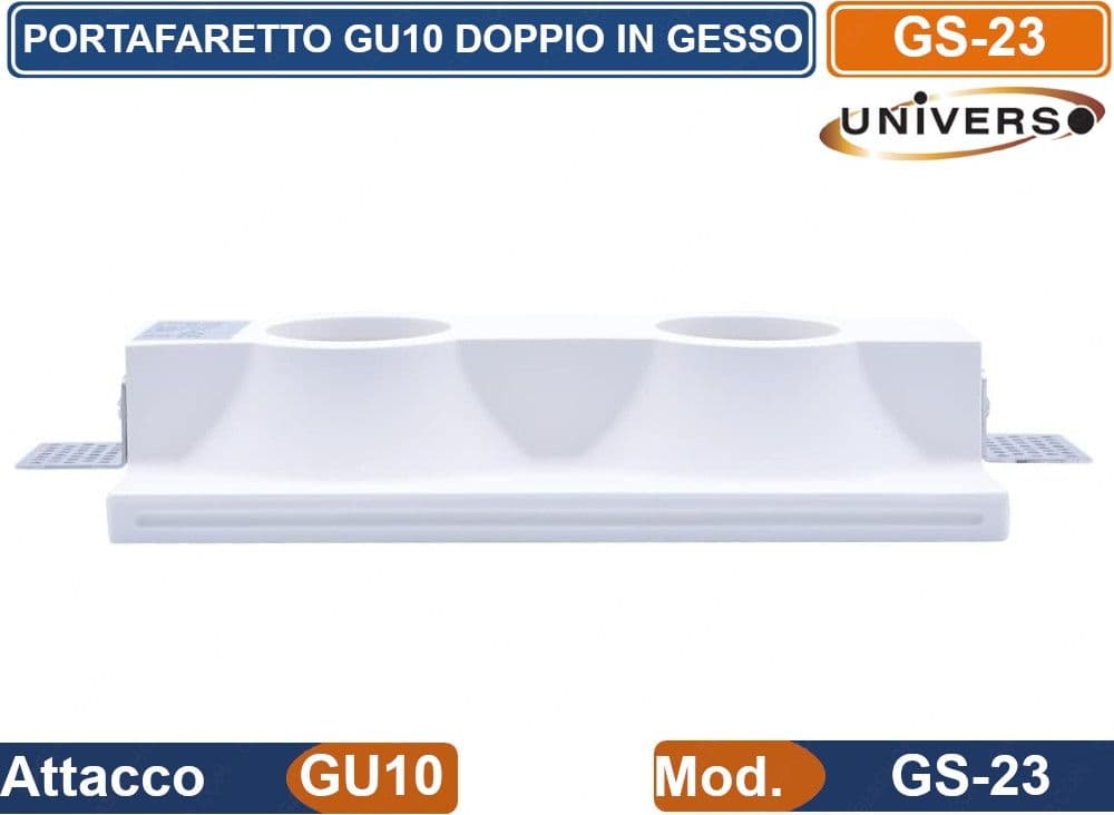 PORTAFARETTO DOPPIO RETTANGOLARE DA INCASSO IN GESSO VERNICIABILE PER LAMPADINE GU10 E GU5.3 - 2