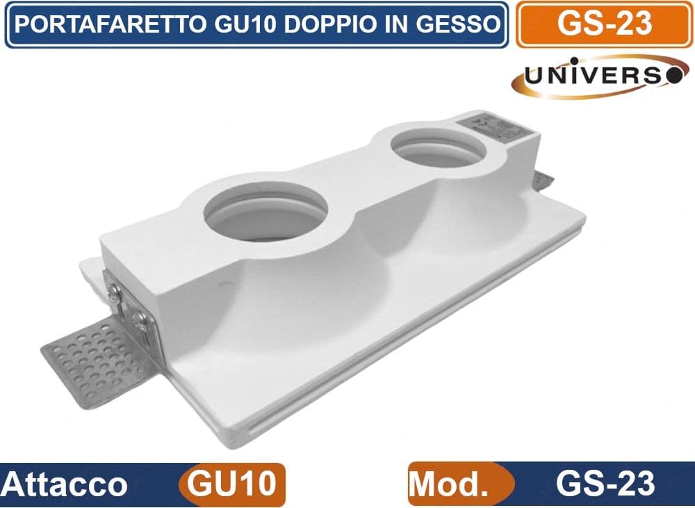 PORTAFARETTO DOPPIO RETTANGOLARE DA INCASSO IN GESSO VERNICIABILE PER LAMPADINE GU10 E GU5.3 - 4