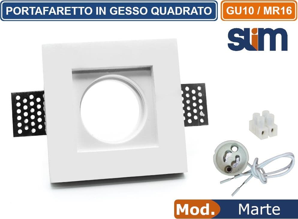 PORTAFARETTO QUADRATO SLIM DA INCASSO IN GESSO VRNICIABILE PER LAMPADINE GU10 MR16 - 2