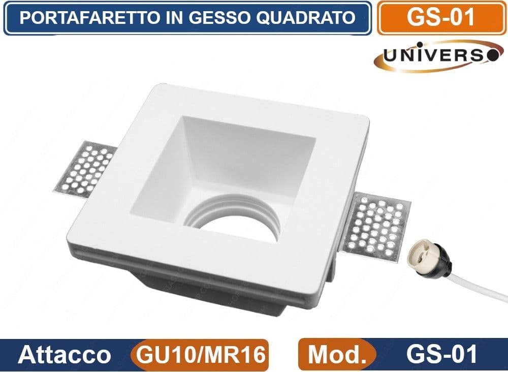 PORTAFARETTO DA INCASSO IN GESSO QUADRATO  VERNICIABILE PER LAMPADINE GU10 MR16 - 2