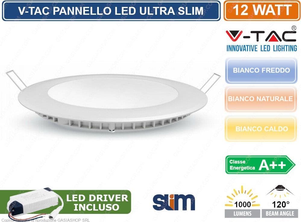 V-TAC VT-1207 RD PANNELLO LED ROTONDO 12W SMD DA INCASSO CON DRIVER - SKU 4857 / 4858 / 4859 - 2