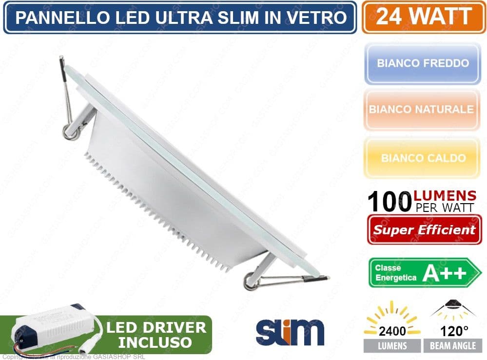 PANNELLO FARETTO LED ROTONDO DA INCASSO 24W CON CORNICE IN VETRO ALTA LUMINOSITA' 300KK 4000K 6500K - 4