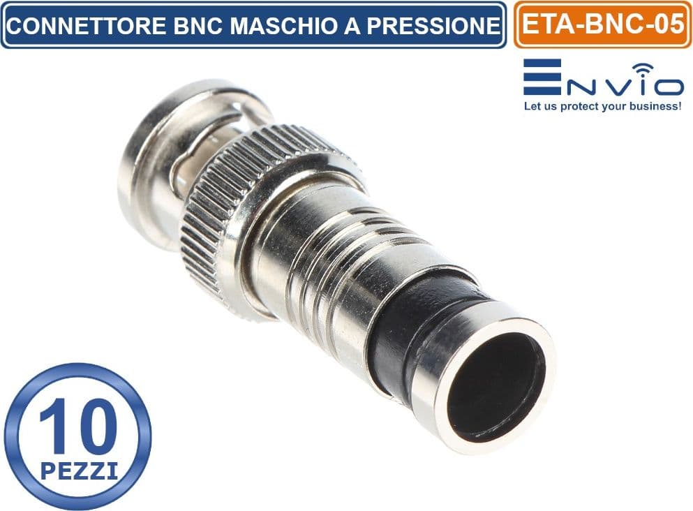 CONFEZIONE 10 PEZZI CONNETTORE BNC MASCHIO FINALE CON INNESTO A PRESSIONE PER CAVO COASSIALE RG59 CCTV DVR - 2