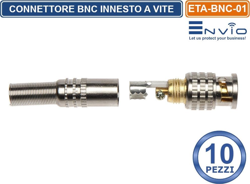 CONFEZIONE 10 PEZZI CONNETTORE BNC MASCHIO A VITE FINALE PER CAVO COASSIALE RG59 CCTV DVR - 2