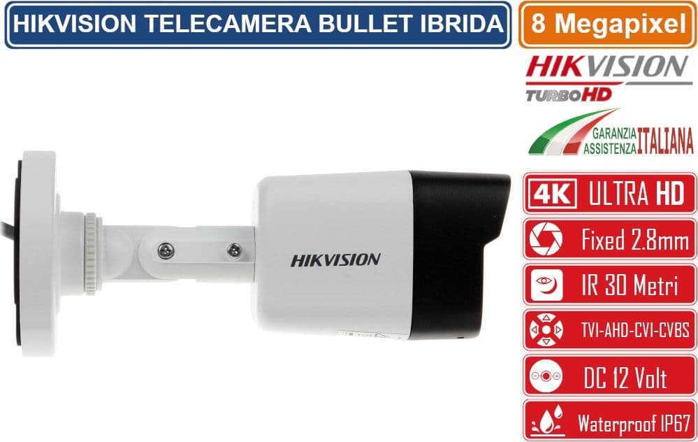 HIKVISION DS-2CE16U1T-ITF TELECAMERA BULLET 4IN1 TVI/AHD/CVI/CVBS HD 4K ULTRA HD 8MP 2.8MM OSD IP67 - 4