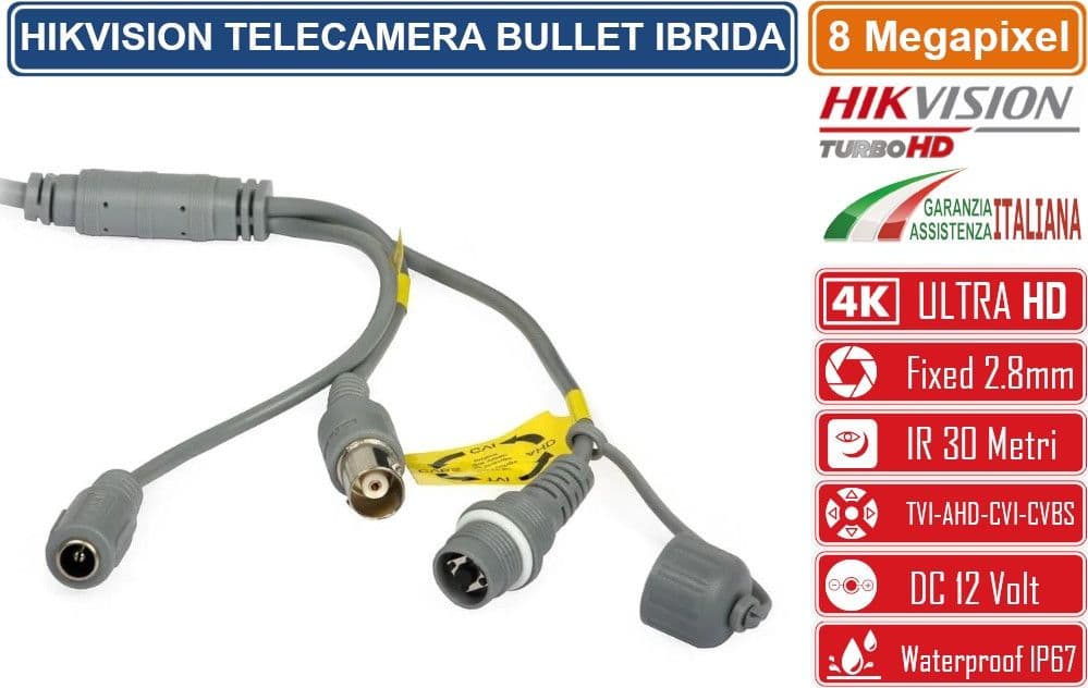 HIKVISION DS-2CE16U1T-ITF TELECAMERA BULLET 4IN1 TVI/AHD/CVI/CVBS HD 4K ULTRA HD 8MP 2.8MM OSD IP67 - 5