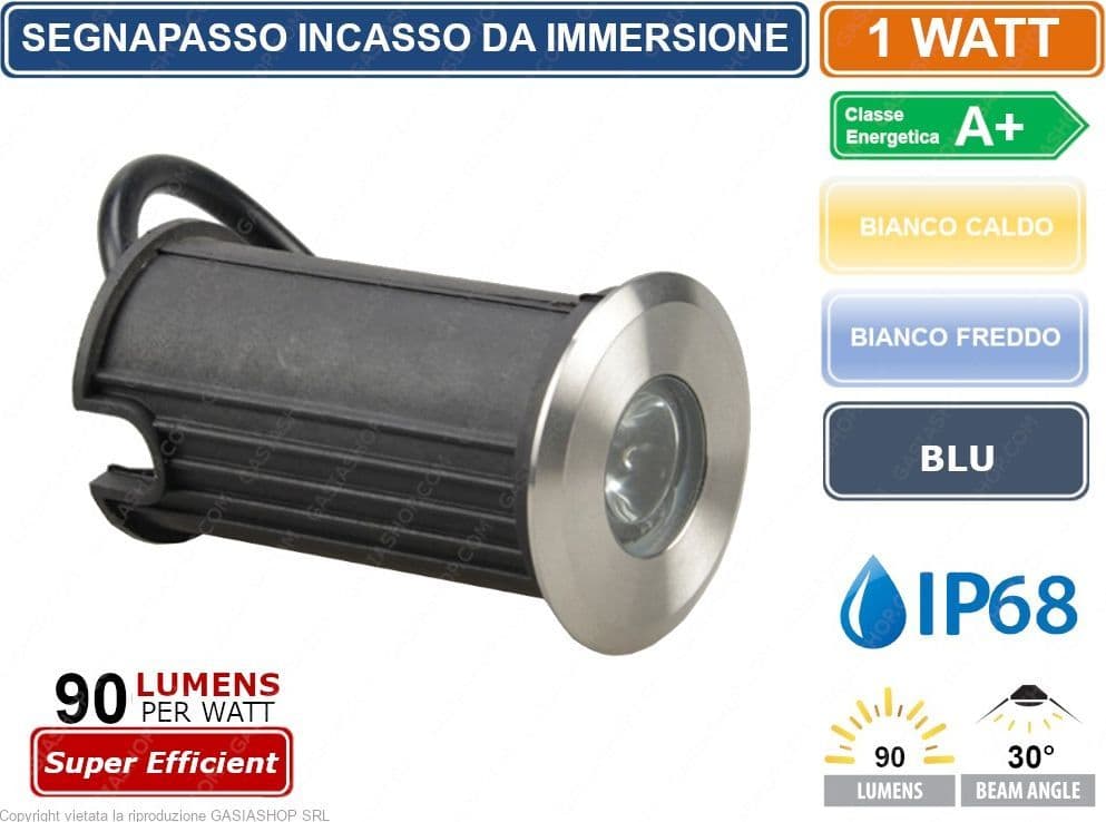 FARETTO LED DA INCASSO AD IMMERSIONE SEGNAPASSO CALPESTABILE 1W  IP68 - 2