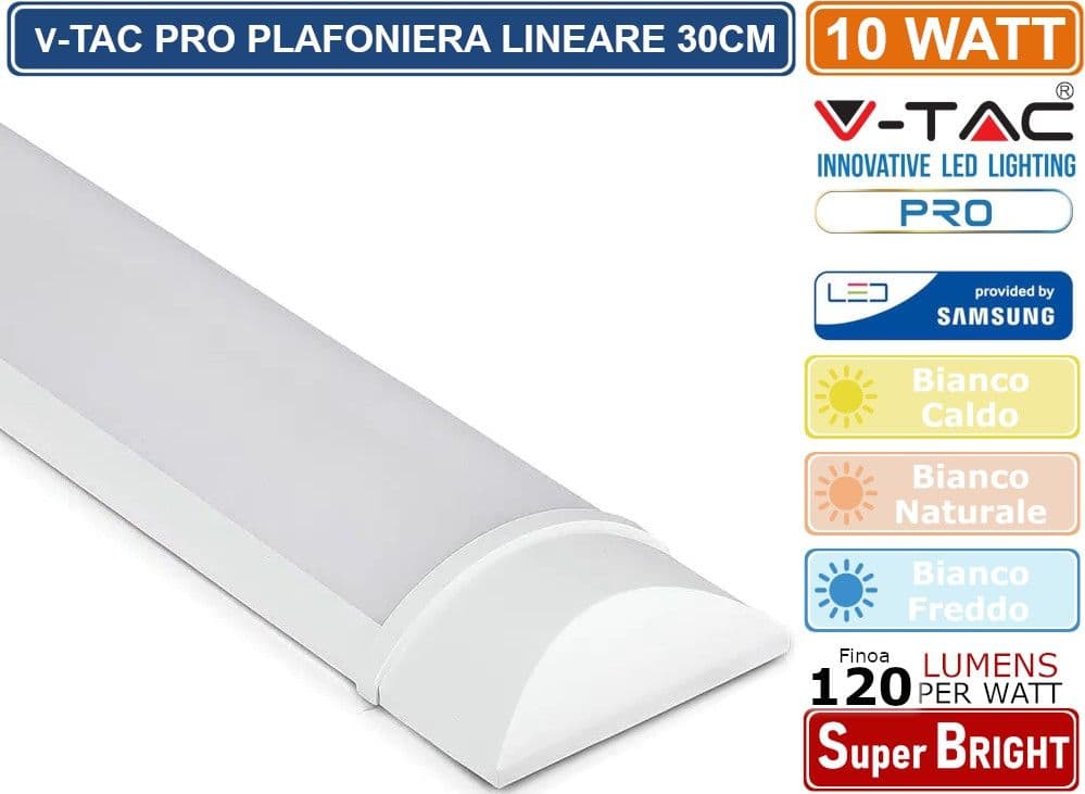 V-TAC PRO VT-8-10 TUBO LED PRISMATICO PLAFONIERA 10W CHIP SAMSUNG LAMPADINA 30CM - SKU 20344 / 20345 / 20346 - 2