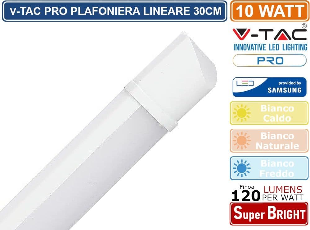V-TAC PRO VT-8-10 TUBO LED PRISMATICO PLAFONIERA 10W CHIP SAMSUNG LAMPADINA 30CM - SKU 20344 / 20345 / 20346 - 3