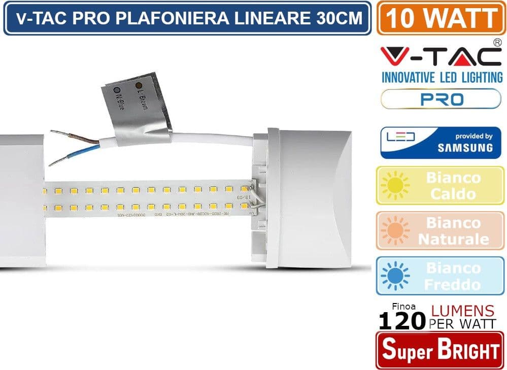 V-TAC PRO VT-8-10 TUBO LED PRISMATICO PLAFONIERA 10W CHIP SAMSUNG LAMPADINA 30CM - SKU 20344 / 20345 / 20346 - 5