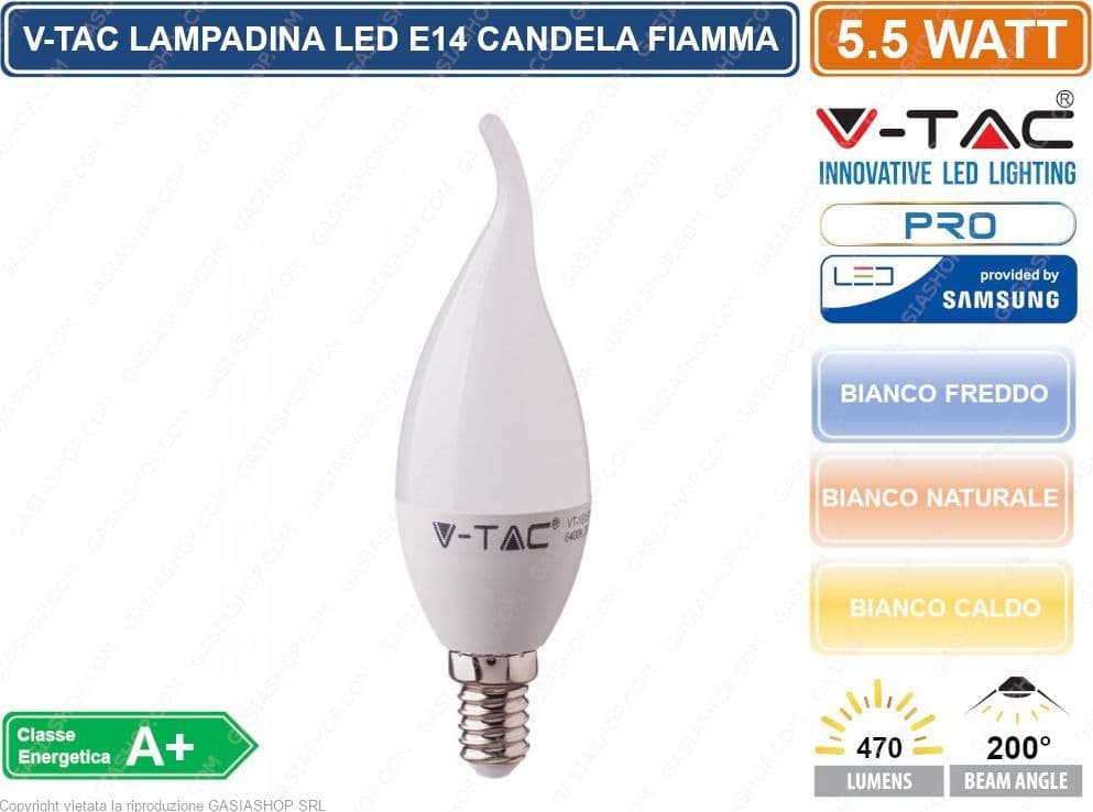 V-TAC PRO VT-258 LAMPADINA LED E14 5,5W CANDELA FIAMMA CHIP SAMSUNG - SKU 117 / 118 / 119 - 2