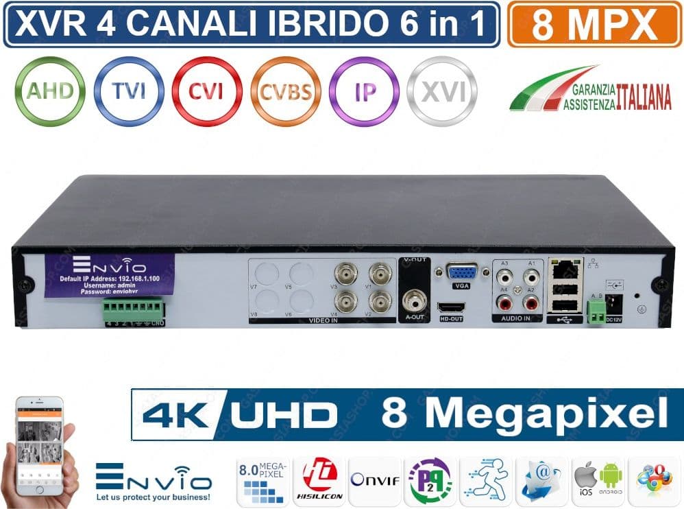 XVR DVR 6in1 AHD CVI TVI CVBS IP 4 CANALI UTC ULTRA HD 4K 8MP P2P CLOUD XMEYE HDMI WIFI READY - 2
