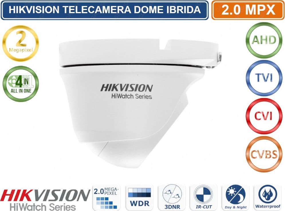 HIKVISION TELECAMERA DOME 4IN1 TVI AHD CVI CVBS FULL HD 1080P 2MP 2.8MM OSD IP66 - 2
