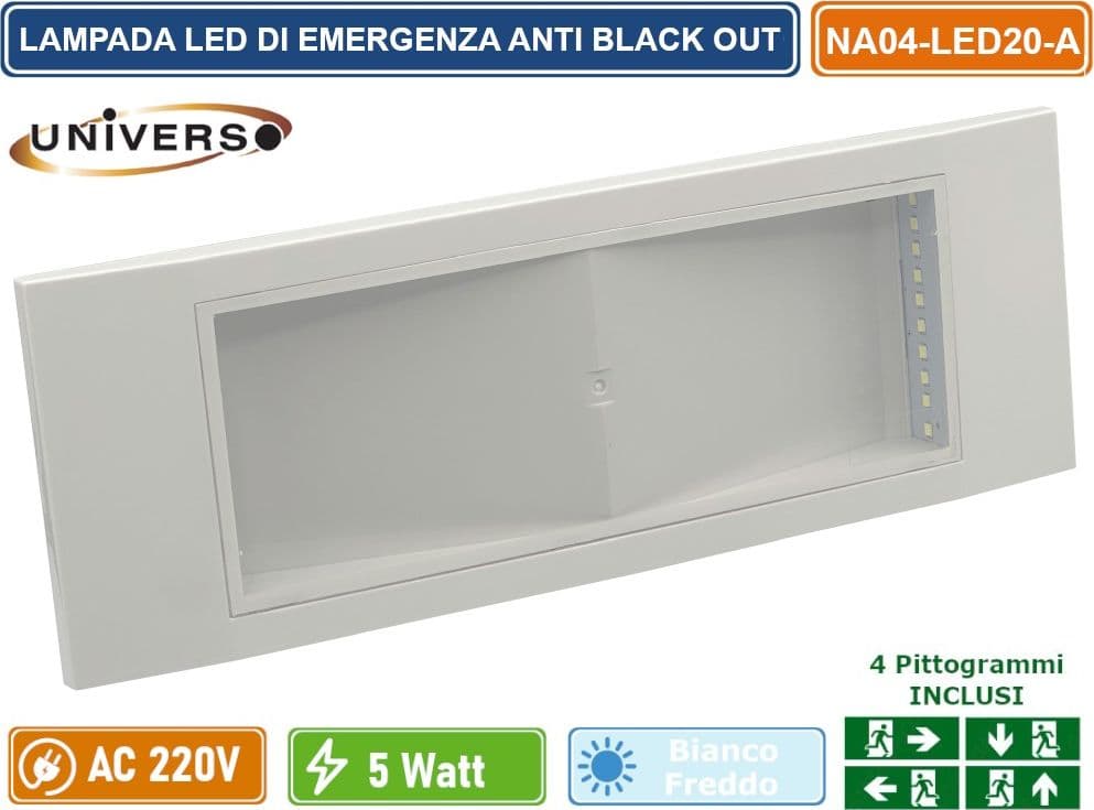 UNIVERSO NA04-LED20-A LAMPADA LED DI EMERGENZA ANTI BLACK OUT 5W 300 LUMEN DA INTERNO CON PITTOGRAMMI - 3