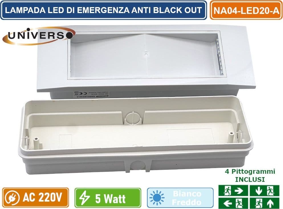 UNIVERSO NA04-LED20-A LAMPADA LED DI EMERGENZA ANTI BLACK OUT 5W 300 LUMEN DA INTERNO CON PITTOGRAMMI - 4