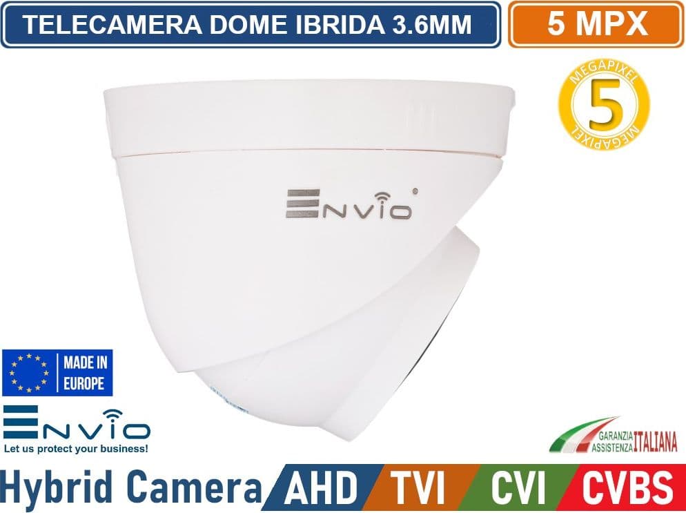 TELECAMERA CCTV VIDEOSORVEGLIANZA DOME IBRIDA 4IN1 AHD 5 MP 2592X1944 OTTICA 3.6MM VISIONE NOTTURNA 20 METRI DA ESTERNO IP40 - 2
