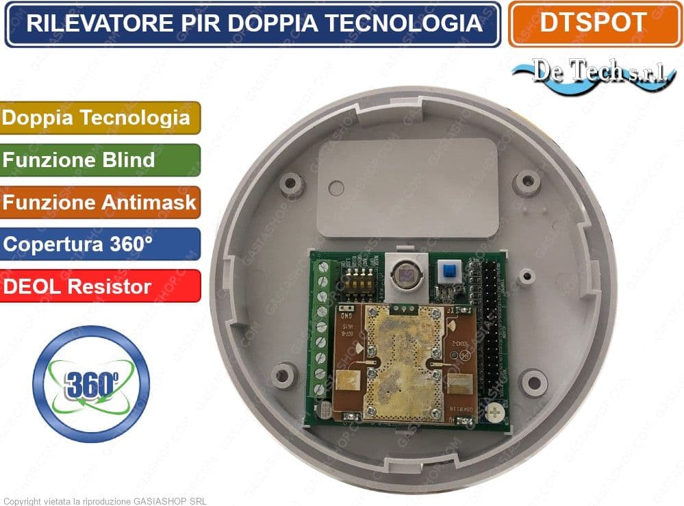 PIR SENSORE RIVELATORE DOPPIA TECNOLOGIA  MONTAGGIO A SOFFITTO 360° BLIND ANTIMASK DTSPOT - 2