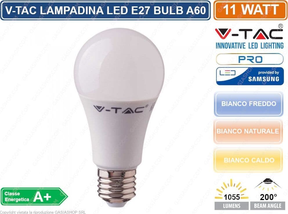 V-TAC PRO VT-212 LAMPADINA LED E27 11W BULB A60 CHIP SAMSUNG - SKU 231 / 232 / 233 - 2