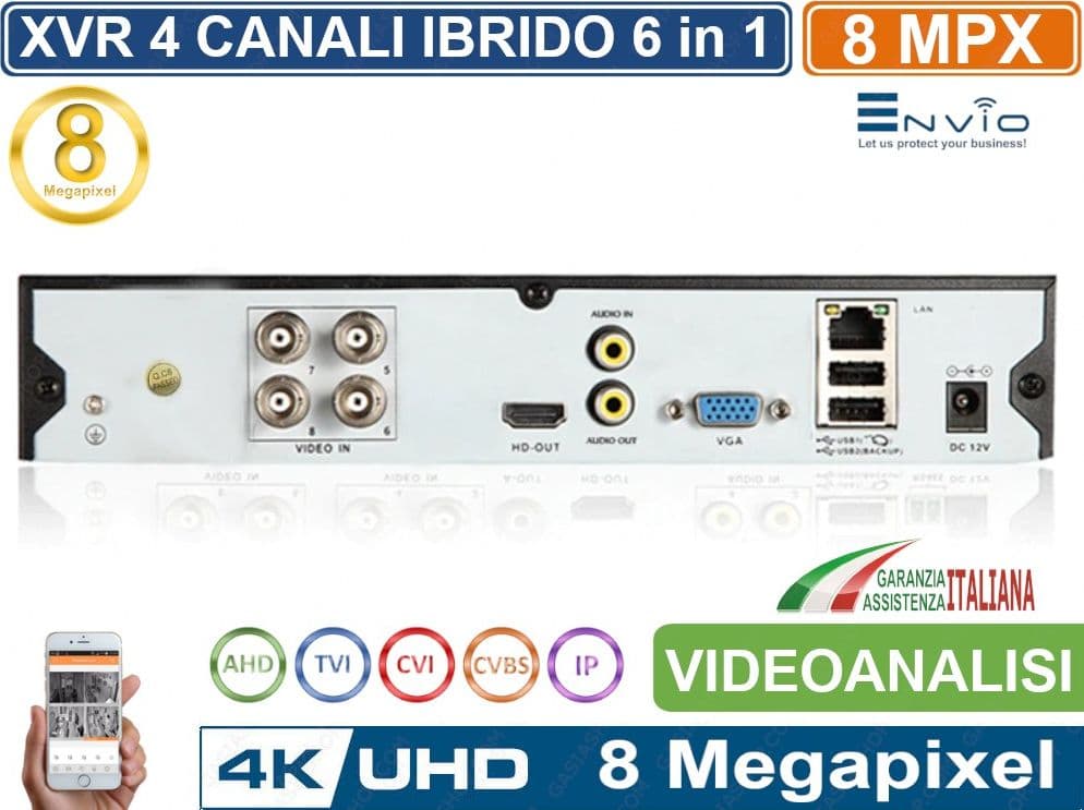 XVR DVR 6in1 AHD CVI TVI CVBS XVI IP 4CH CANALI 8 MPX CLOUD P2P UTC VIDEOANALISI - 2
