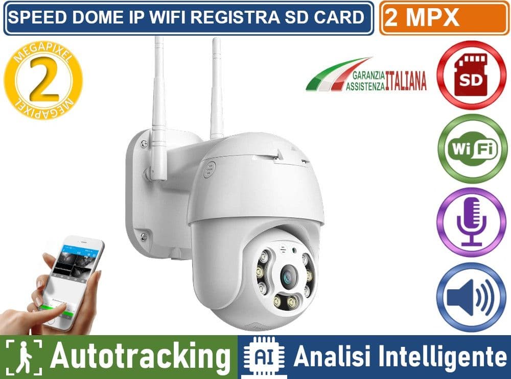 TELECAMERA WIFI IP MINI SPEED DOME DA ESTERNO IP66 2 MP 1080P REGISTRA SD CARD AUTOTRACKING ANALISI INTELLIGENTE - 2
