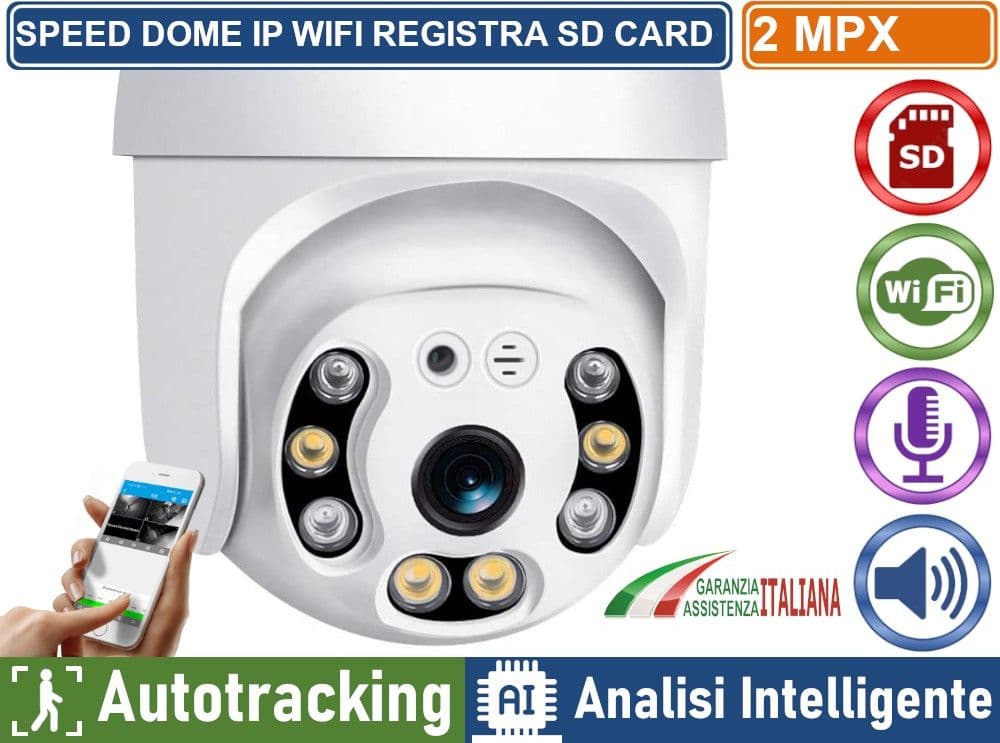 TELECAMERA WIFI IP MINI SPEED DOME DA ESTERNO IP66 2 MP 1080P REGISTRA SD CARD AUTOTRACKING ANALISI INTELLIGENTE - 3