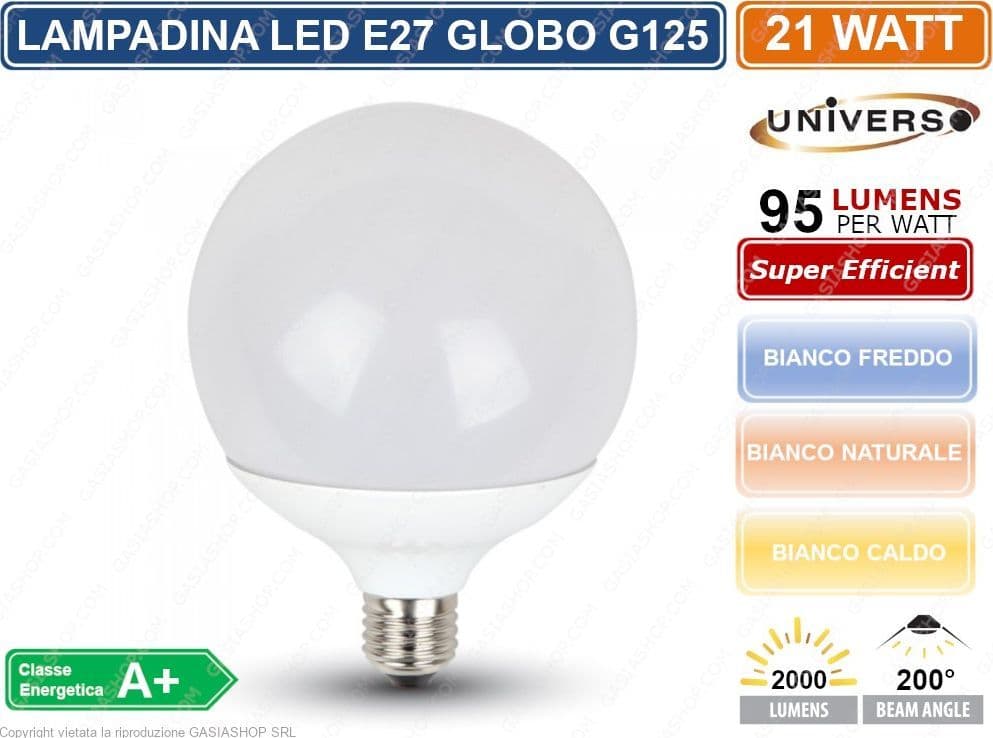 UNIVERSO G125-09 LAMPADINA LED E27 21W GLOBO G120 2000 LUMEN 3000K 4000K 6500K - 2