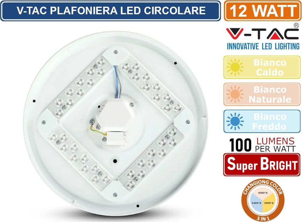 V-TAC VT-8412 PLAFONIERA LED 12W CHANGING COLOR 3IN1 FORMA CIRCOLARE COPERTURA OPACA - SKU 217603 - 4