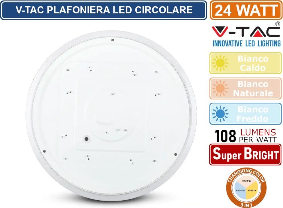 V-TAC VT-8424 PLAFONIERA LED 24W CHANGING COLOR 3IN1 FORMA CIRCOLARE COPERTURA OPACA - SKU 217607 - 4