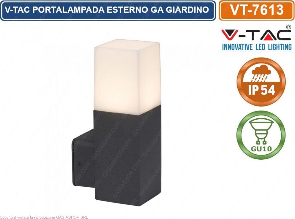 V-TAC VT-7613 PORTALAMPADA DA GIARDINO WALL LIGHT DA MURO QUADRATO PER LAMPADINE GU10 - SKU 7563 - 2