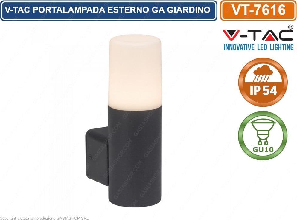 V-TAC VT-716 PORTALAMPADA DA GIARDINO WALL LIGHT DA MURO ROTONDO PER LAMPADINE GU10 - SKU 7566 - 2