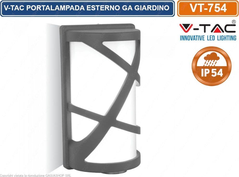 V-TAC VT-745 PORTALAMPADA DA GIARDINO E27 CON FISSAGGIO A MURO - SKU 7065 - 2