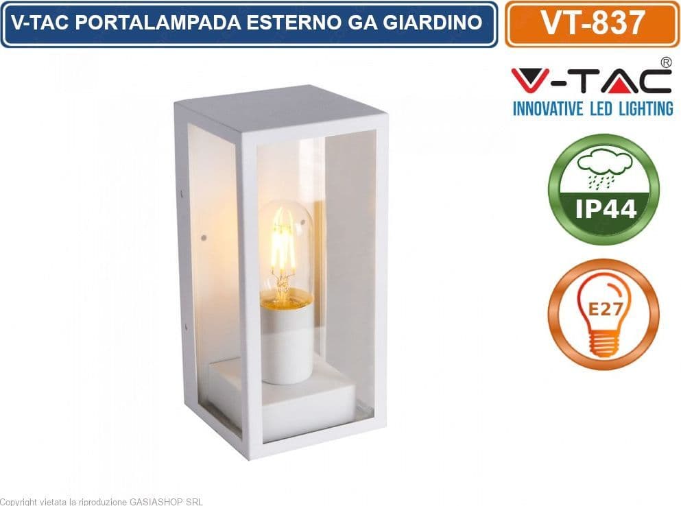 V-TAC VT-837 PORTALAMPADA DA GIARDINO WALL LIGHT DA MURO PER LAMPADINE E27 - SKU 8518 - 2