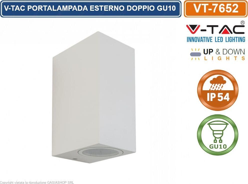 V-TAC VT-7652 PORTALAMPADA DOPPIO WALL LIGHT DA MURO PER 2 LAMPADINE GU10 IP44 - SKU 7541 - 2