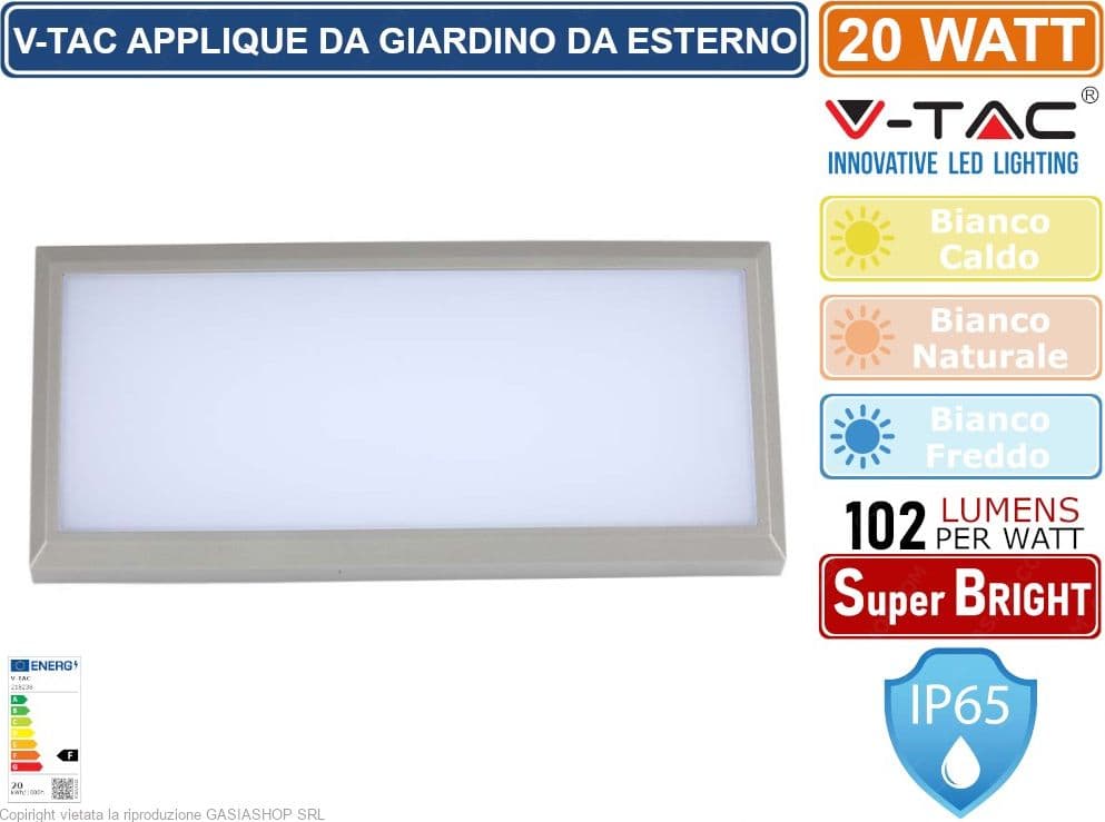 V-TAC VT-8055 LAMPADA LED DA MURO 20W WALL LIGHT 2050 LUMEN DA ESTERNO IP65 - SKU 218236 / 218237 / 218238 - 2