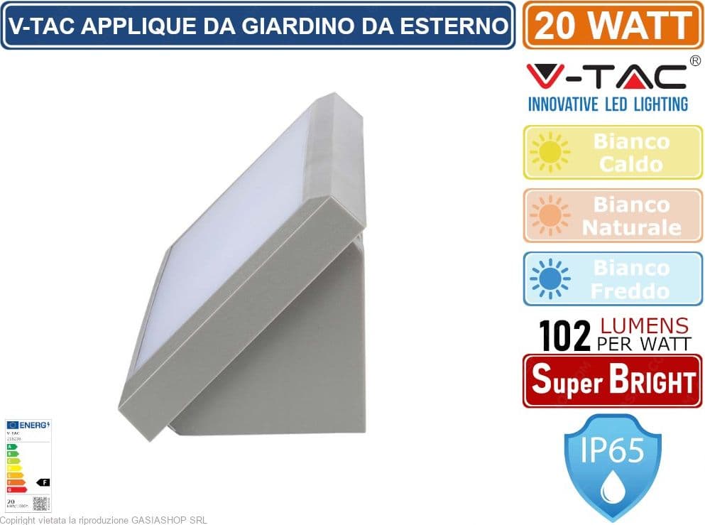 V-TAC VT-8055 LAMPADA LED DA MURO 20W WALL LIGHT 2050 LUMEN DA ESTERNO IP65 - SKU 218236 / 218237 / 218238 - 3