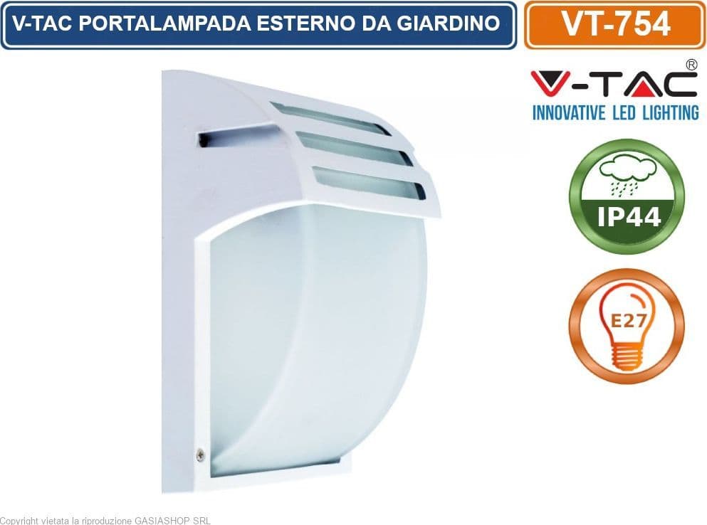 V-TAC VT-754 PORTALAMPADA DA GIARDINO WALL LIGHT DA MURO PER LAMPADINE E27 - SKU 7077 IP44 - 2