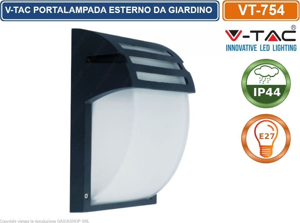 V-TAC VT-754 PORTALAMPADA DA GIARDINO WALL LIGHT DA MURO PER LAMPADINE E27 - SKU 7076 IP44 - 2