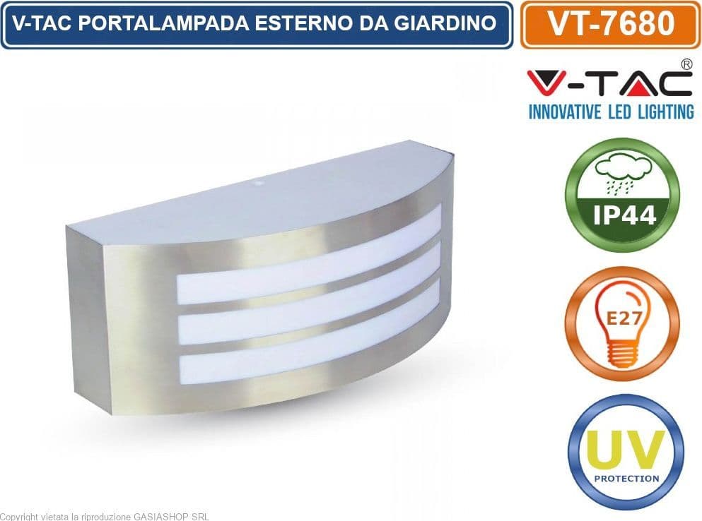 V-TAC VT-7680 PORTALAMPADA WALL LIGHT DA MURO PER LAMPADINE E27 - SKU 7514 DA ESTERNO IP44 - 2