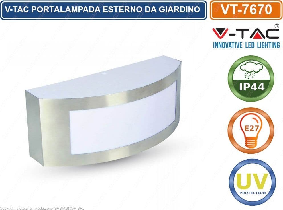 V-TAC VT-7670 PORTALAMPADA WALL LIGHT DA MURO PER LAMPADINE E27 SKU 7513 - DA ESTERNO IP44 - 2