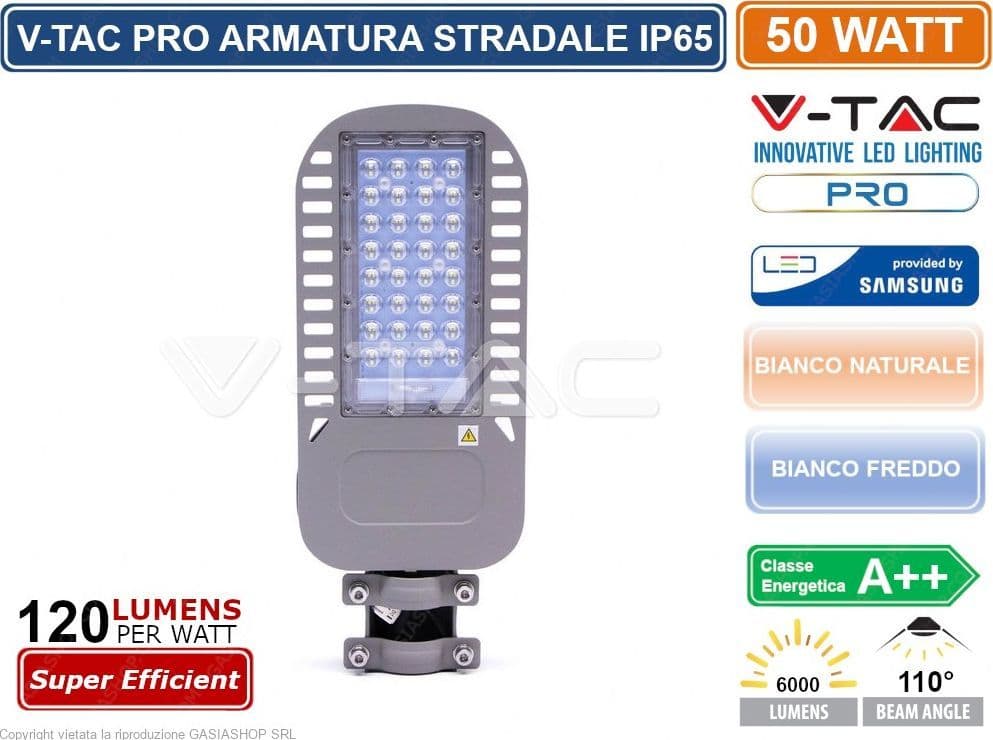 V-TAC PRO VT-54ST LAMPADA STRADALE LED 50W LAMPIONE SMD CHIP SAMSUNG - SKU 21958 / 21959 IP65 - 4