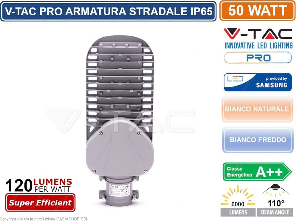 V-TAC PRO VT-54ST LAMPADA STRADALE LED 50W LAMPIONE SMD CHIP SAMSUNG - SKU 21958 / 21959 IP65 - 2