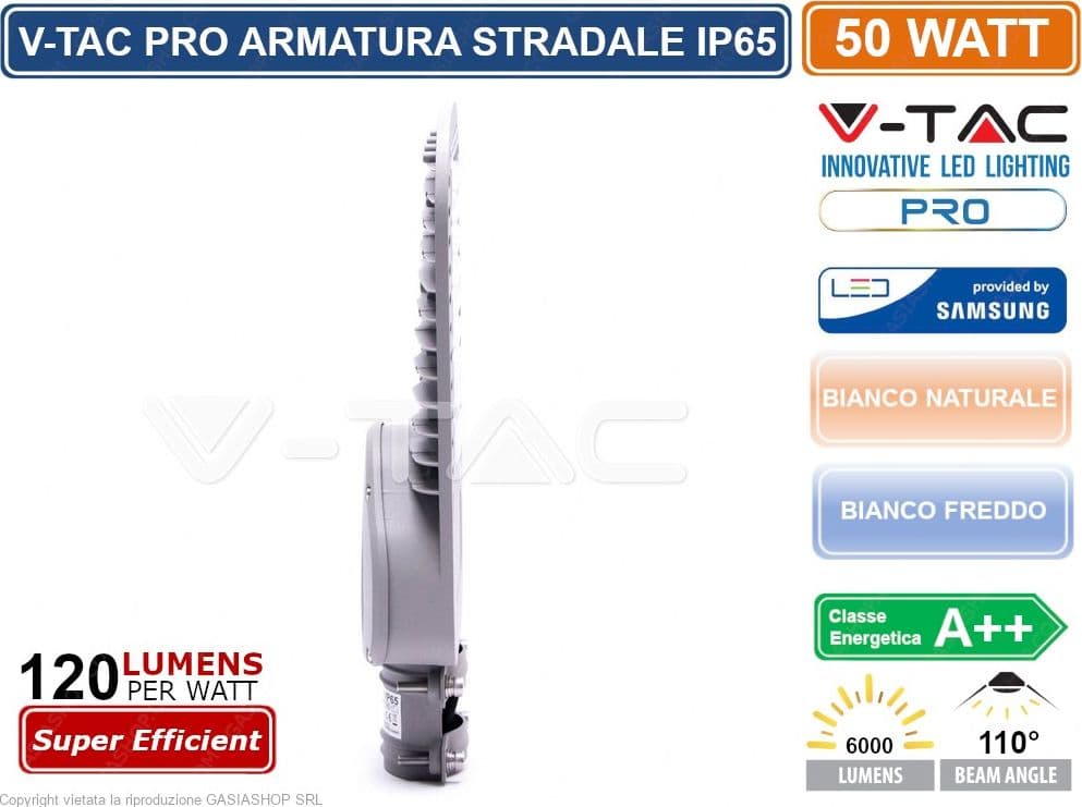 V-TAC PRO VT-54ST LAMPADA STRADALE LED 50W LAMPIONE SMD CHIP SAMSUNG - SKU 21958 / 21959 IP65 - 3