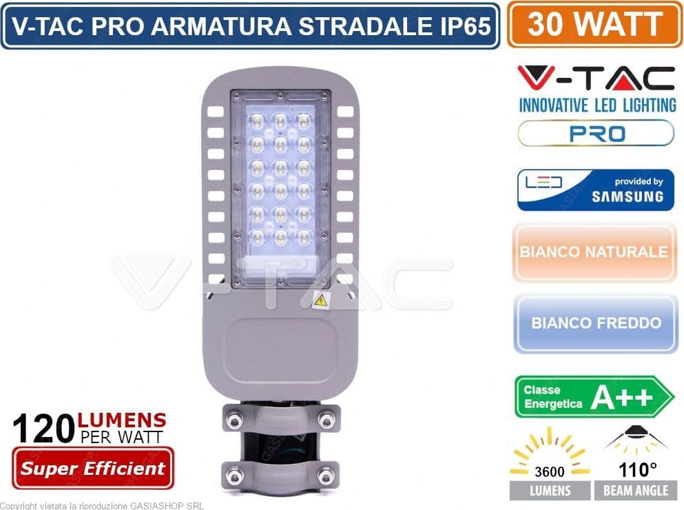 V-TAC PRO VT-34ST LAMPADA STRADALE LED 30W LAMPIONE SMD CHIP SAMSUNG - SKU 21956 / 21957 IP65 - 4