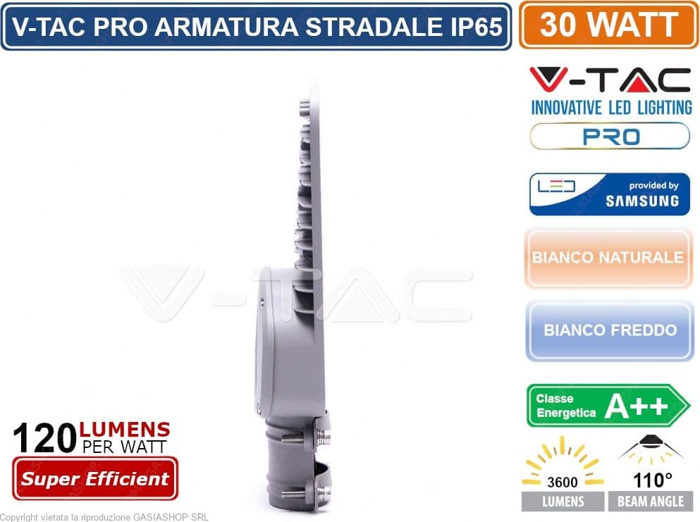V-TAC PRO VT-34ST LAMPADA STRADALE LED 30W LAMPIONE SMD CHIP SAMSUNG - SKU 21956 / 21957 IP65 - 3