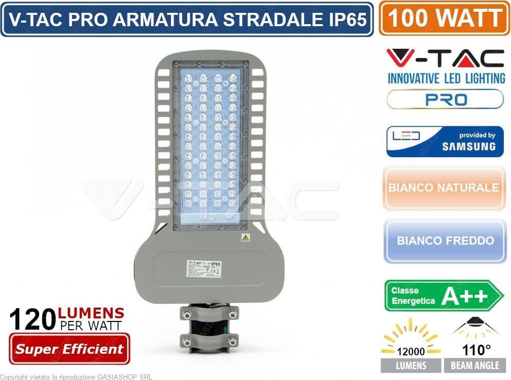 V-TAC PRO VT-104ST LAMPADA STRADALE LED 100W LAMPIONE SMD CHIP SAMSUNG - SKU 21960 / 21961 IP65 - 4